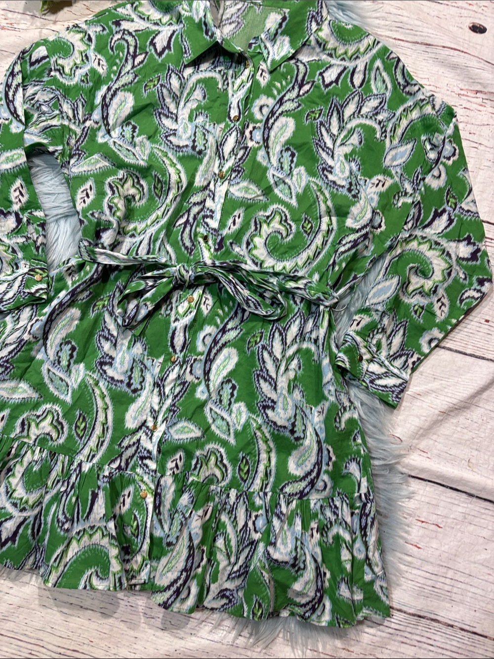 Zara Green White Paisley Mini Dress - Picture 9 of 9